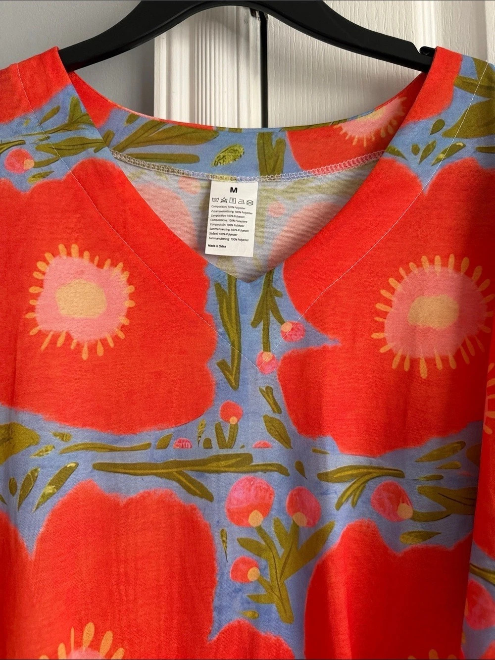 Floral Maxi Dress in Orange & Blue Size Medium Like New - Picture 4 of 6